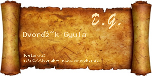 Dvorák Gyula névjegykártya